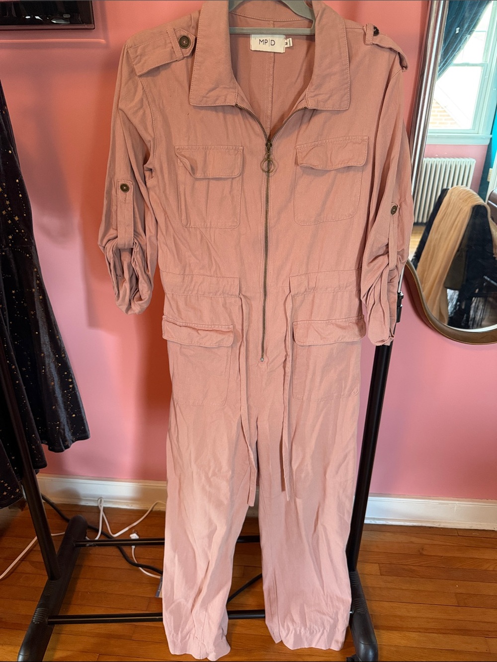 MPD Blush Pink Utility Jumpsuit with Zipper Front